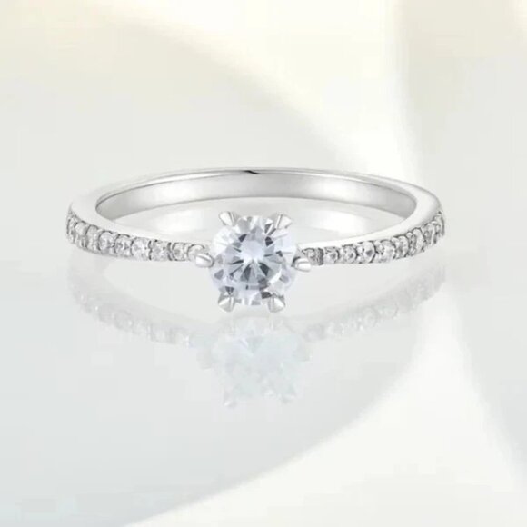 925 Sterling Silver Princess Cut CZ Ring for Women – Elegant Wedding Band - Picture 1 of 6